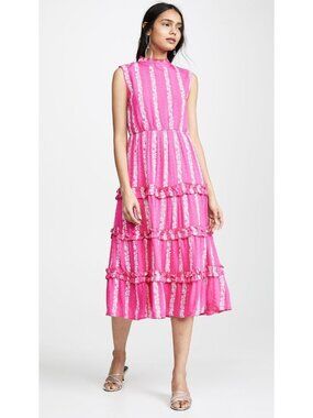 Valencia & Vine Mia Mock Neck Midi Floral Dress Tiered cotton size large womens